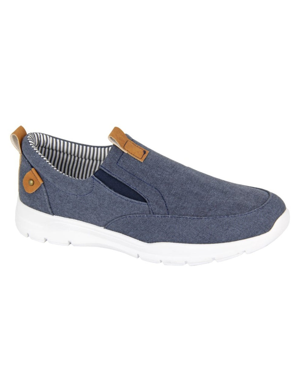 Denim Blue coloured Dek Mens Twin Gusset Slip On Casual Shoes on white background 