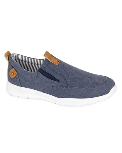 Denim Blue coloured Dek Mens Twin Gusset Slip On Casual Shoes on white background 