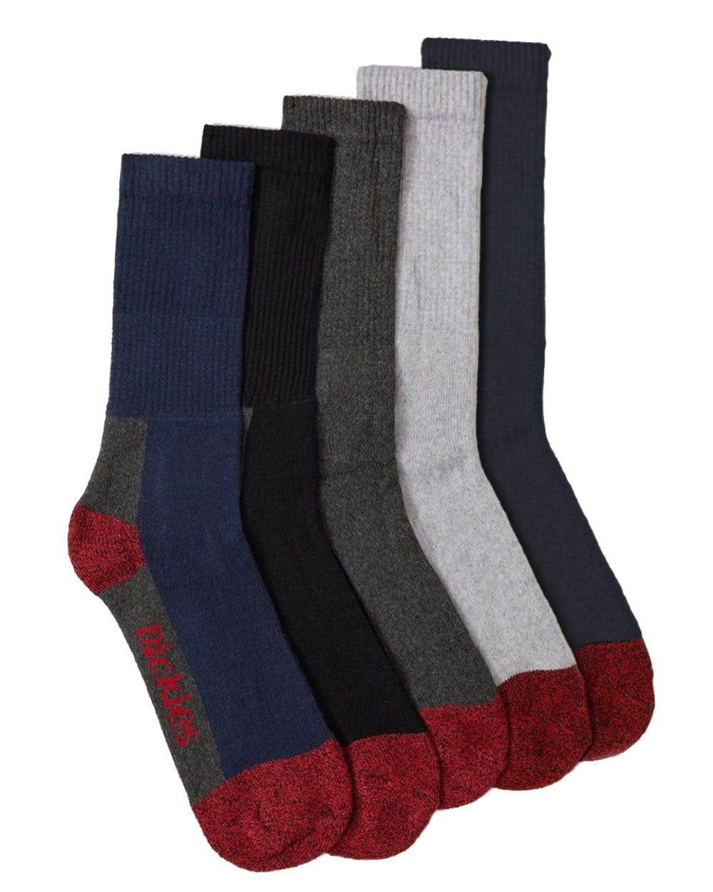 Assorted coloured Dickies Cushion Crew Sock on white background 