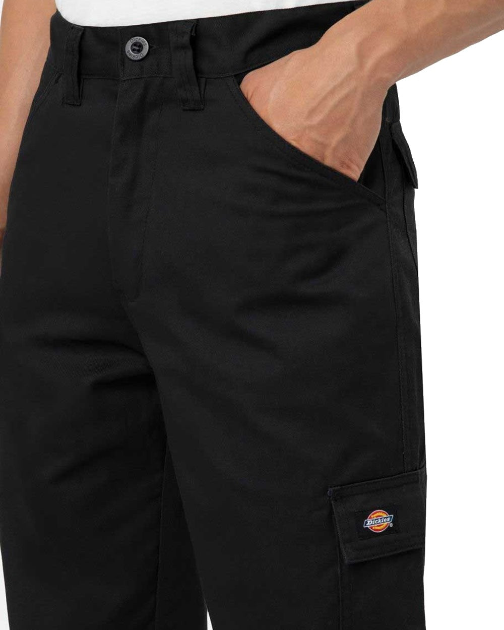 Black coloured Dickies Everyday Trousers on white background 