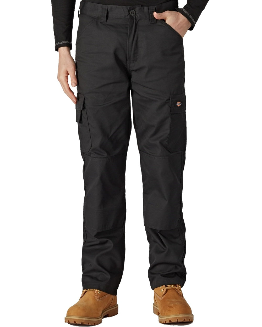 Black coloured Dickies Everyday Trousers on white background 