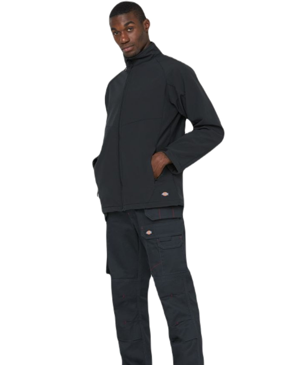 Black coloured Dickies Softshell Waterproof Jacket on white background 