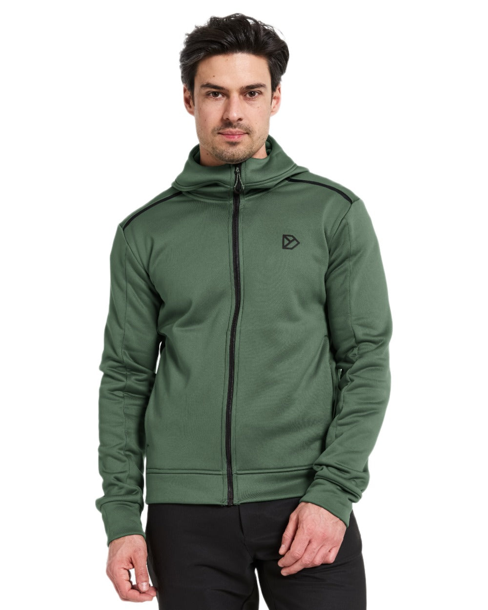 Dark Moss coloured Didriksons Acke Full Zip Jacket on white background 
