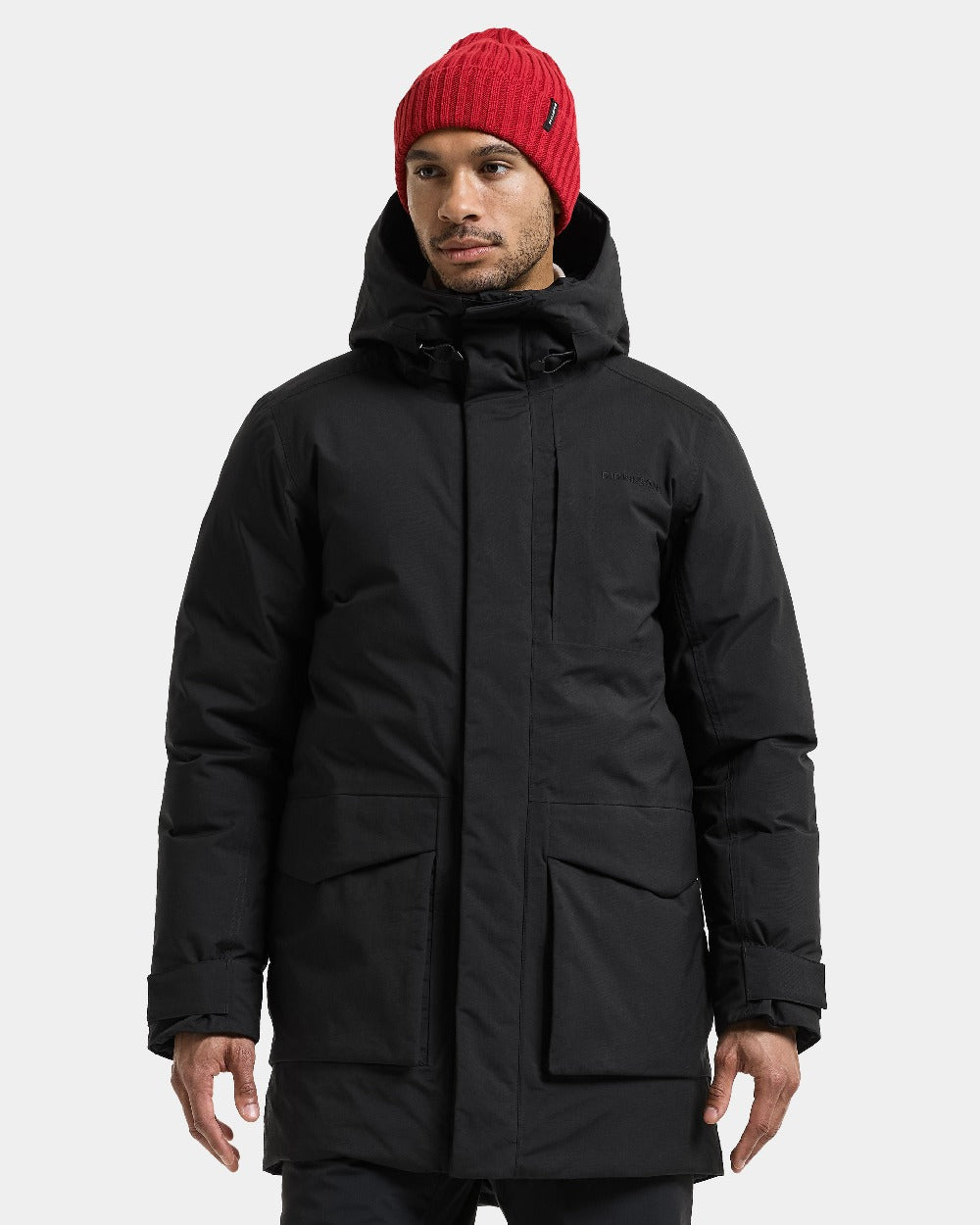 Black coloured Didriksons Akilles Mens Parka 3 on white background 