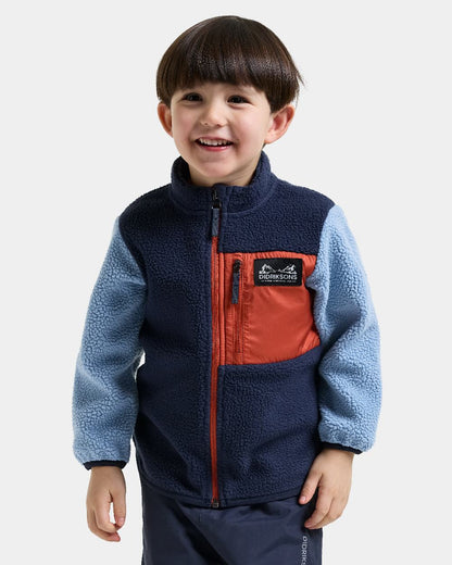 Winter Blue coloured Didriksons Anten Kids Fullzip 2 on white background 