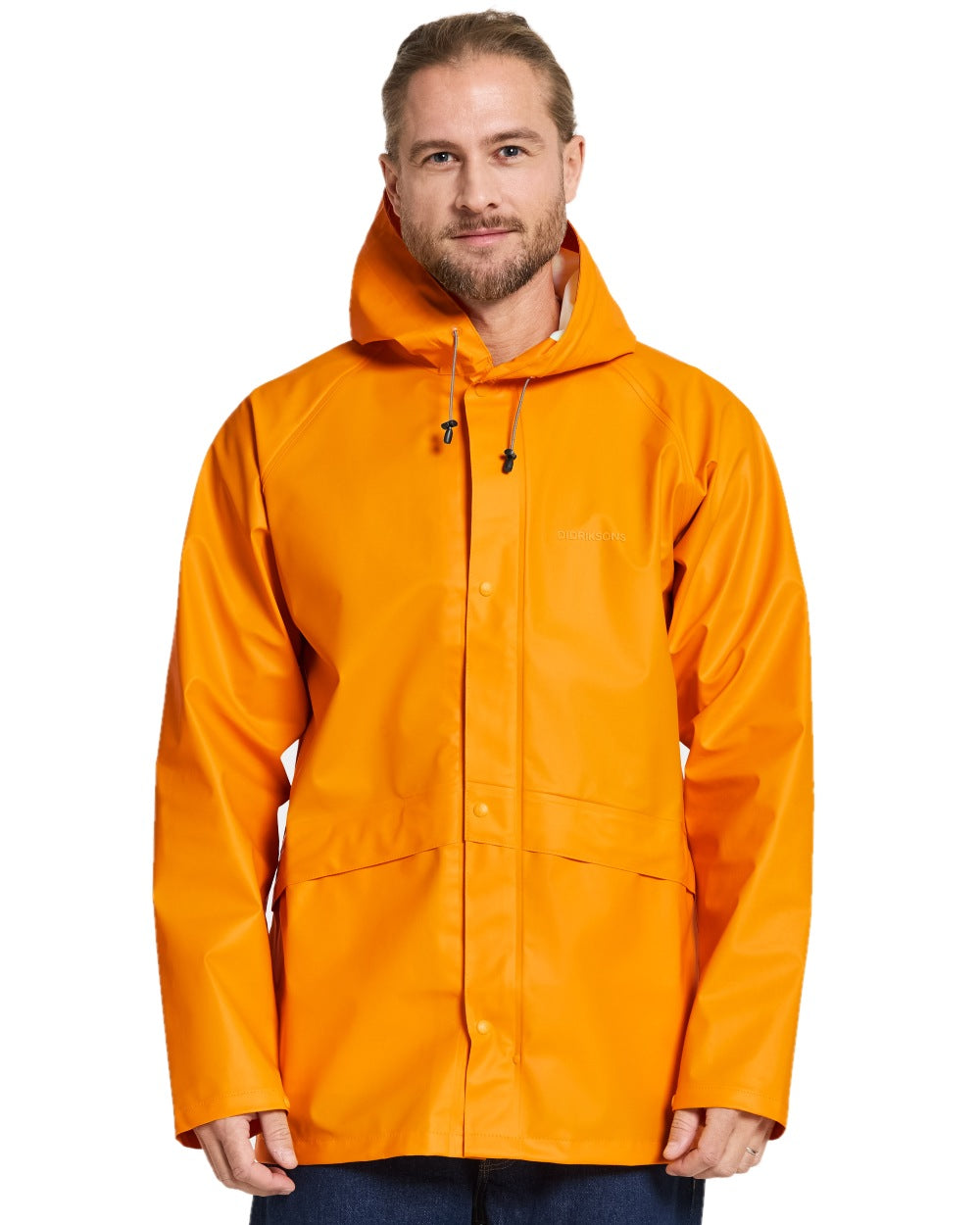 Saffron Yellow coloured Didriksons Avon Galon Jacket 2 on white background 