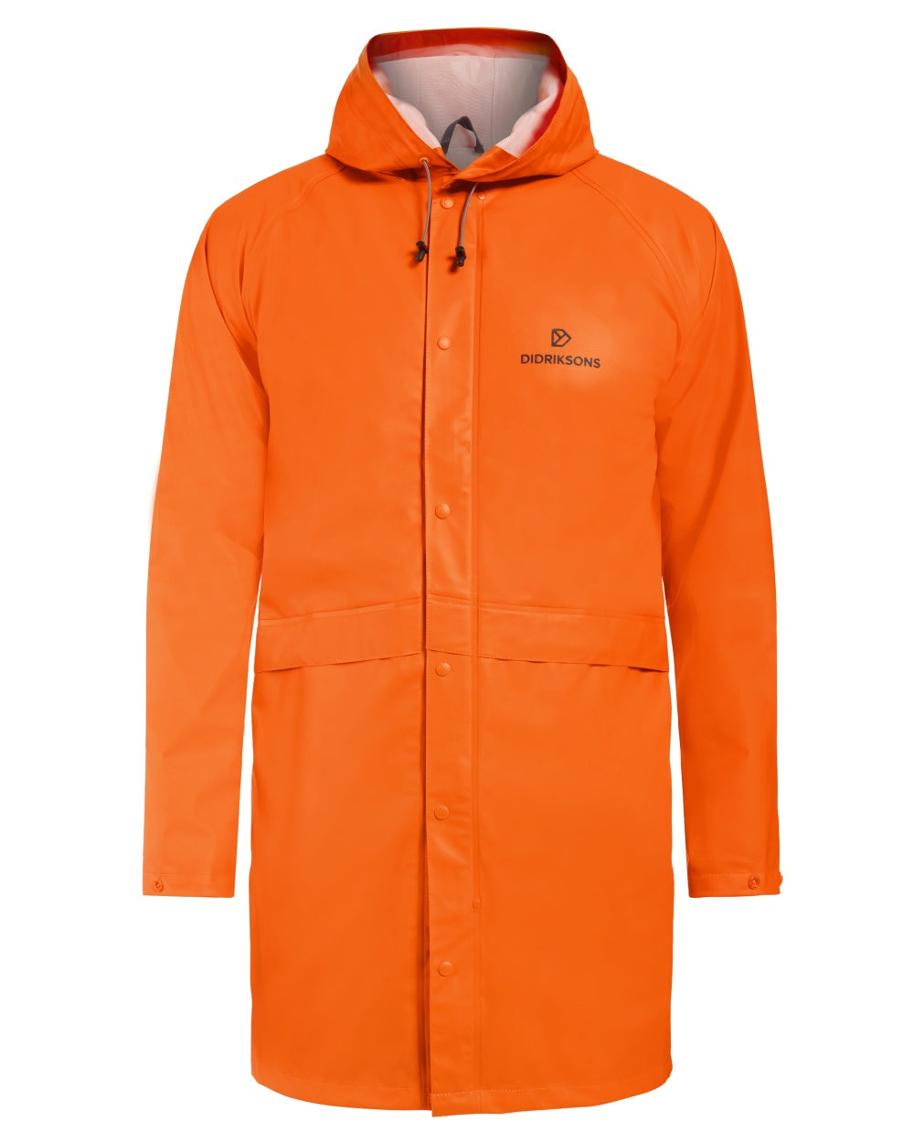 Flame coloured Didriksons Avon Parka on white background 