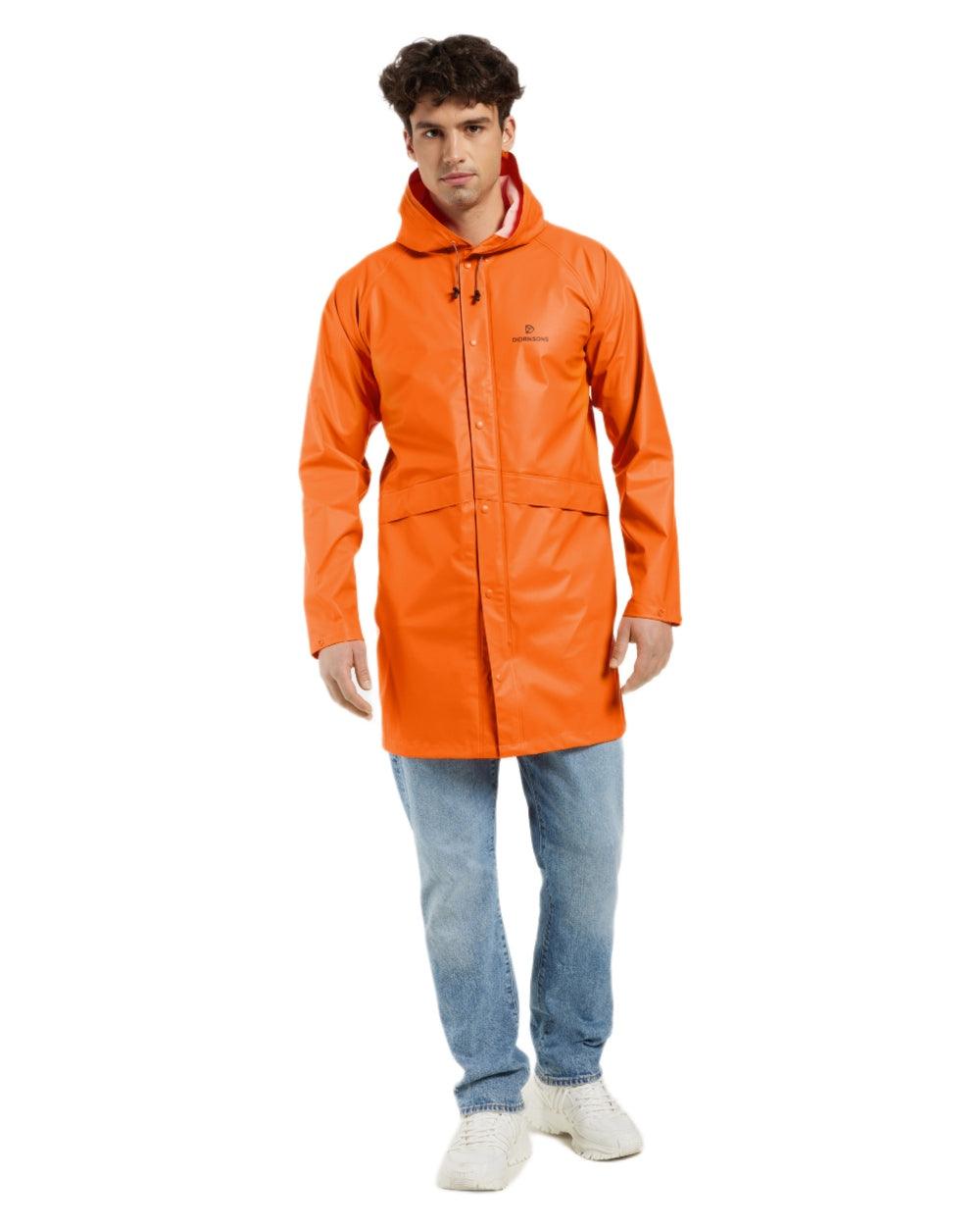 Flame coloured Didriksons Avon Parka on white background 