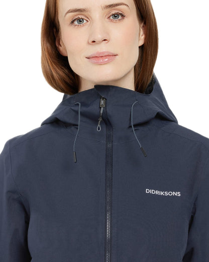 Dark Night Blue coloured Didriksons Bea Womens Parka 6 on white background 