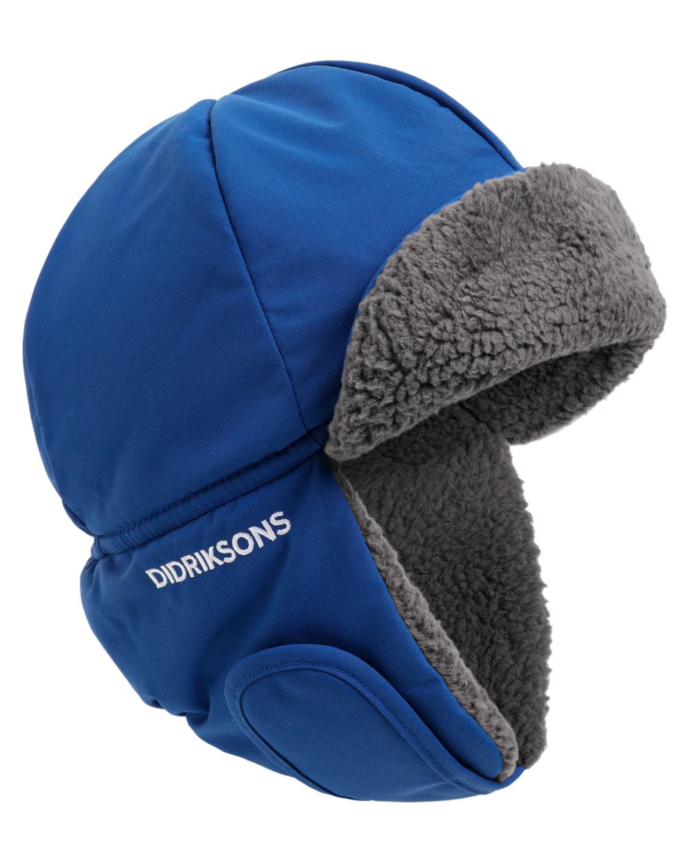 Ultramarine coloured Didriksons Biggles Cap 7 on white background 