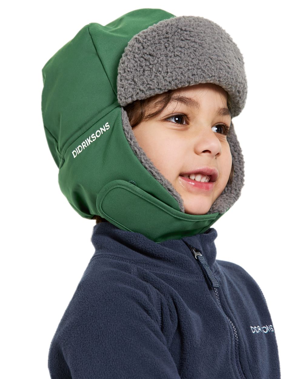Pine Green Coloured Didriksons Biggles Kids Cap on white background 