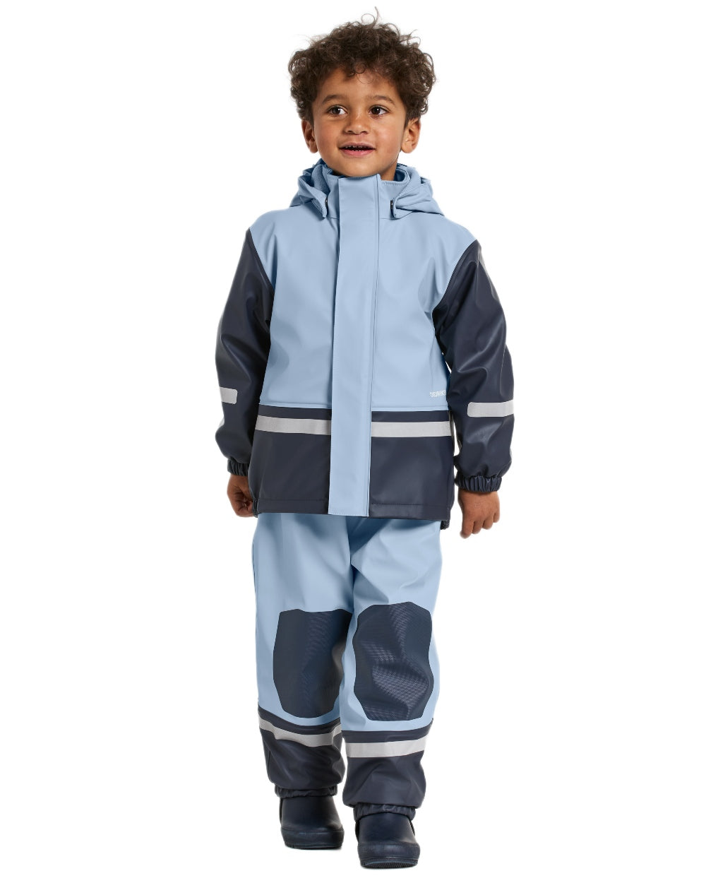 Cloud Blue coloured Didriksons Boardman Kids Rain Set on white background 