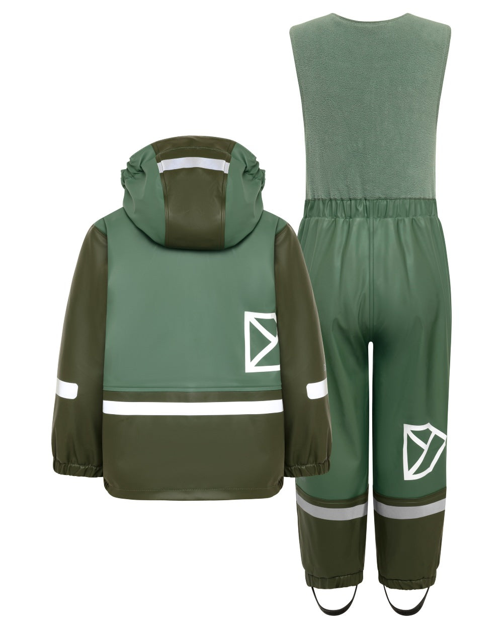 Dark Moss coloured Didriksons Boardman Kids Rain Set on white background 