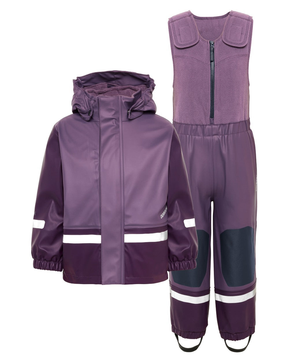 Eggplant coloured Didriksons Boardman Kids Rain Set on white background 