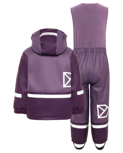 Eggplant coloured Didriksons Boardman Kids Rain Set on white background 