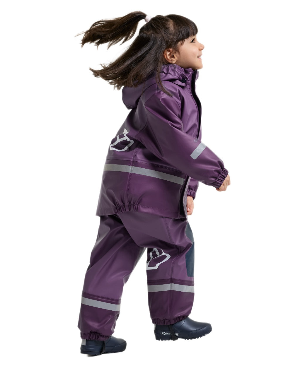 Eggplant coloured Didriksons Boardman Kids Rain Set on white background 