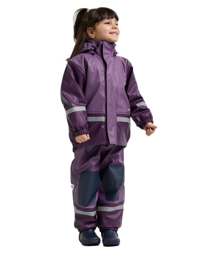 Eggplant coloured Didriksons Boardman Kids Rain Set on white background 