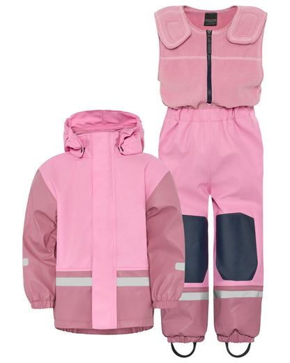 Light Heather Pink coloured Didriksons Boardman Kids Rain Set on white background 