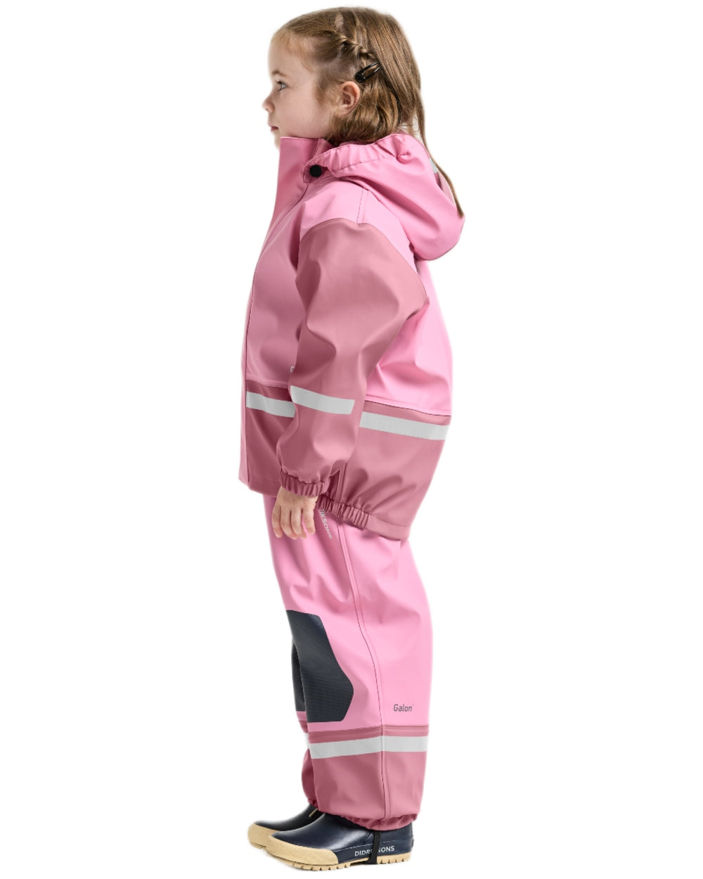 Light Heather Pink coloured Didriksons Boardman Kids Rain Set on white background 