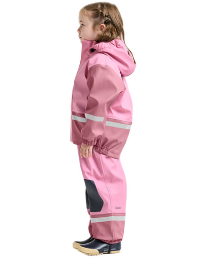 Light Heather Pink coloured Didriksons Boardman Kids Rain Set on white background 