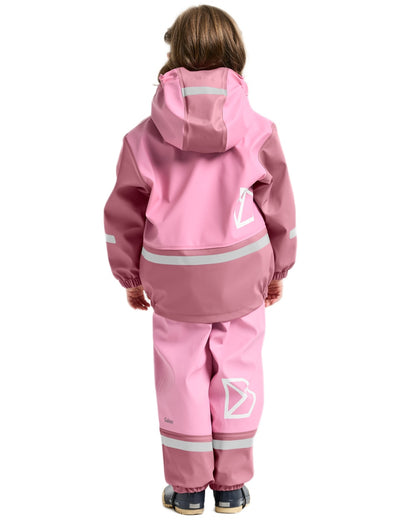 Light Heather Pink coloured Didriksons Boardman Kids Rain Set on white background 