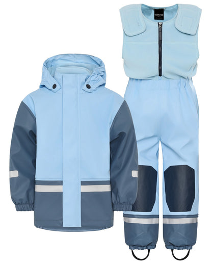 Light Sea Blue coloured Didriksons Boardman Kids Rain Set on white background 