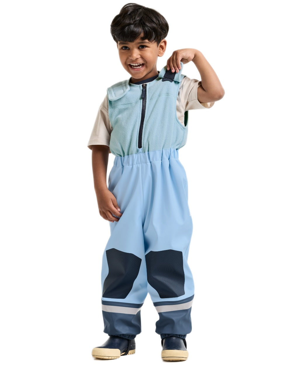 Light Sea Blue coloured Didriksons Boardman Kids Rain Set on white background 
