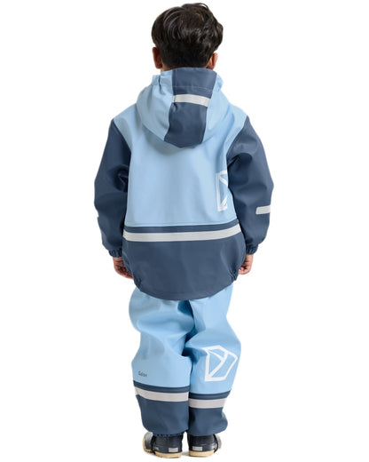 Light Sea Blue coloured Didriksons Boardman Kids Rain Set on white background 