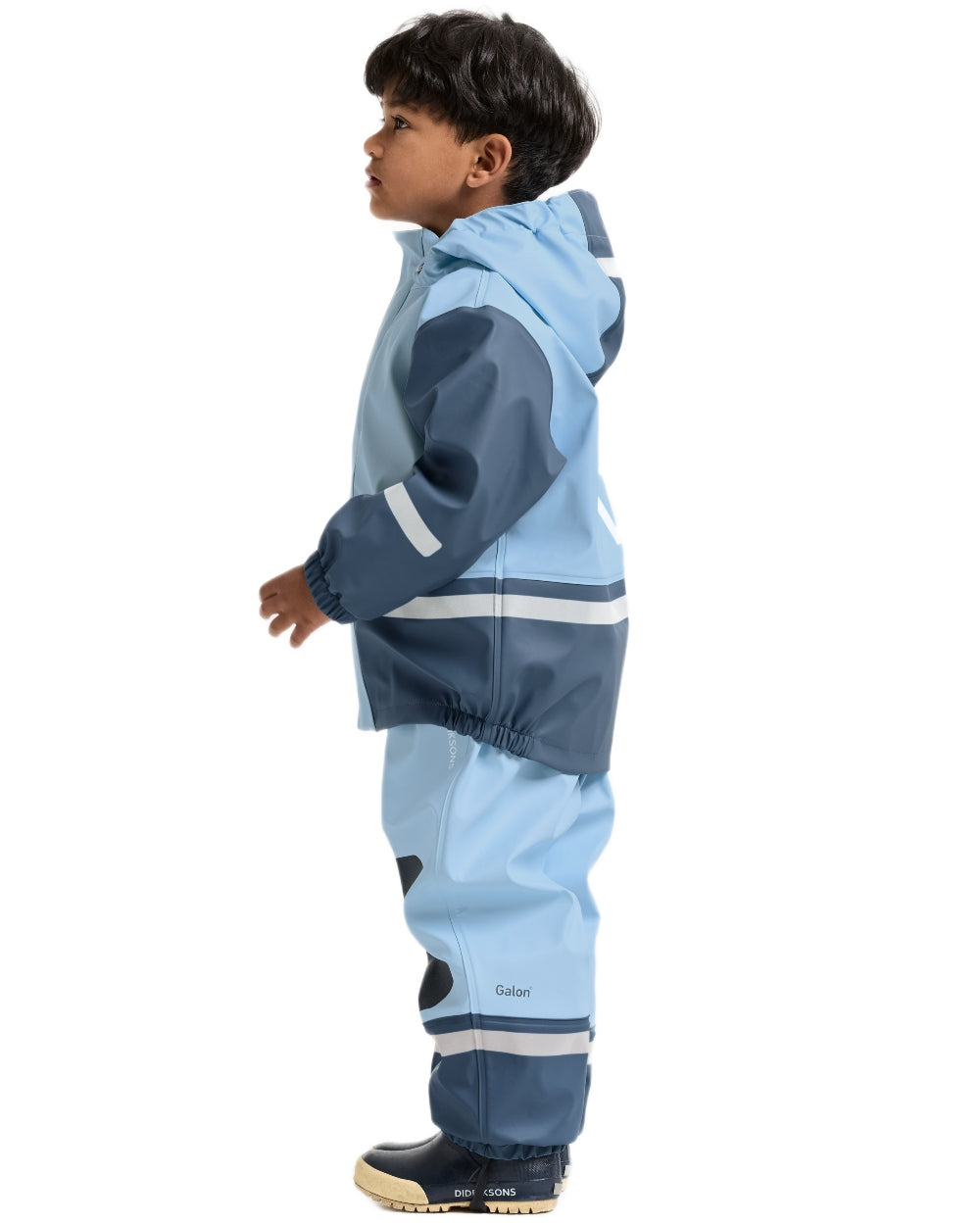 Light Sea Blue coloured Didriksons Boardman Kids Rain Set on white background 