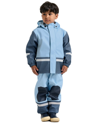 Light Sea Blue coloured Didriksons Boardman Kids Rain Set on white background 