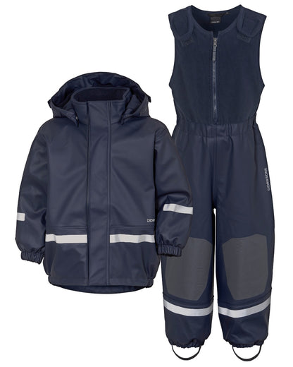 Navy Coloured Didriksons Boardman Kids Rain Set on a white background 