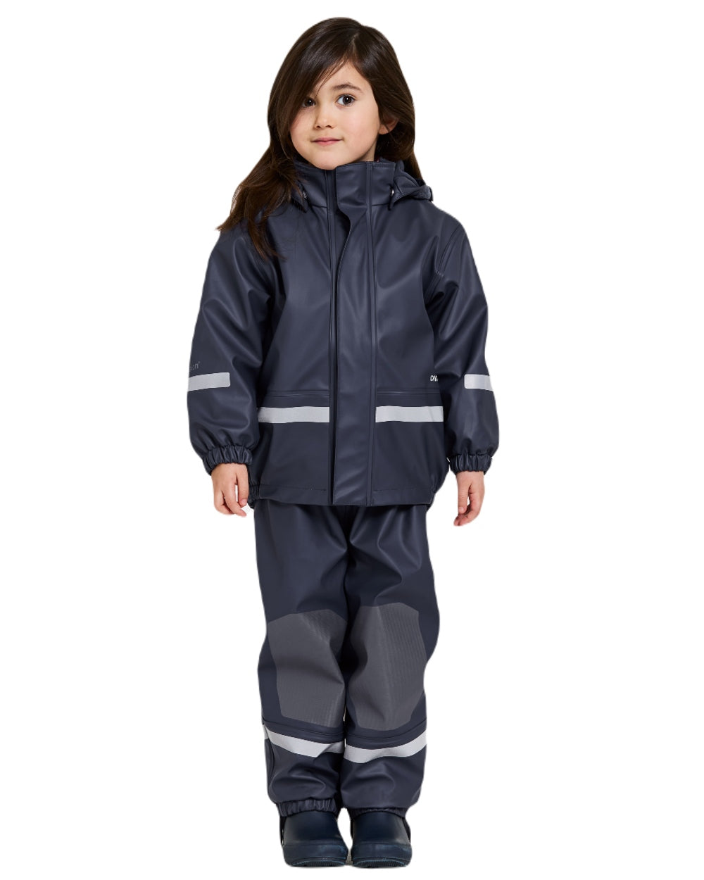 Navy Coloured Didriksons Boardman Kids Rain Set model on a white background 