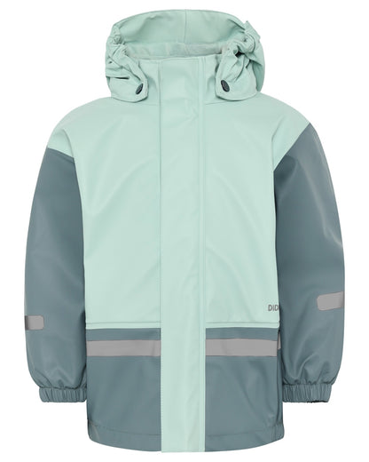 Ocean Mint coloured Didriksons Boardman Kids Rain Set on white background 