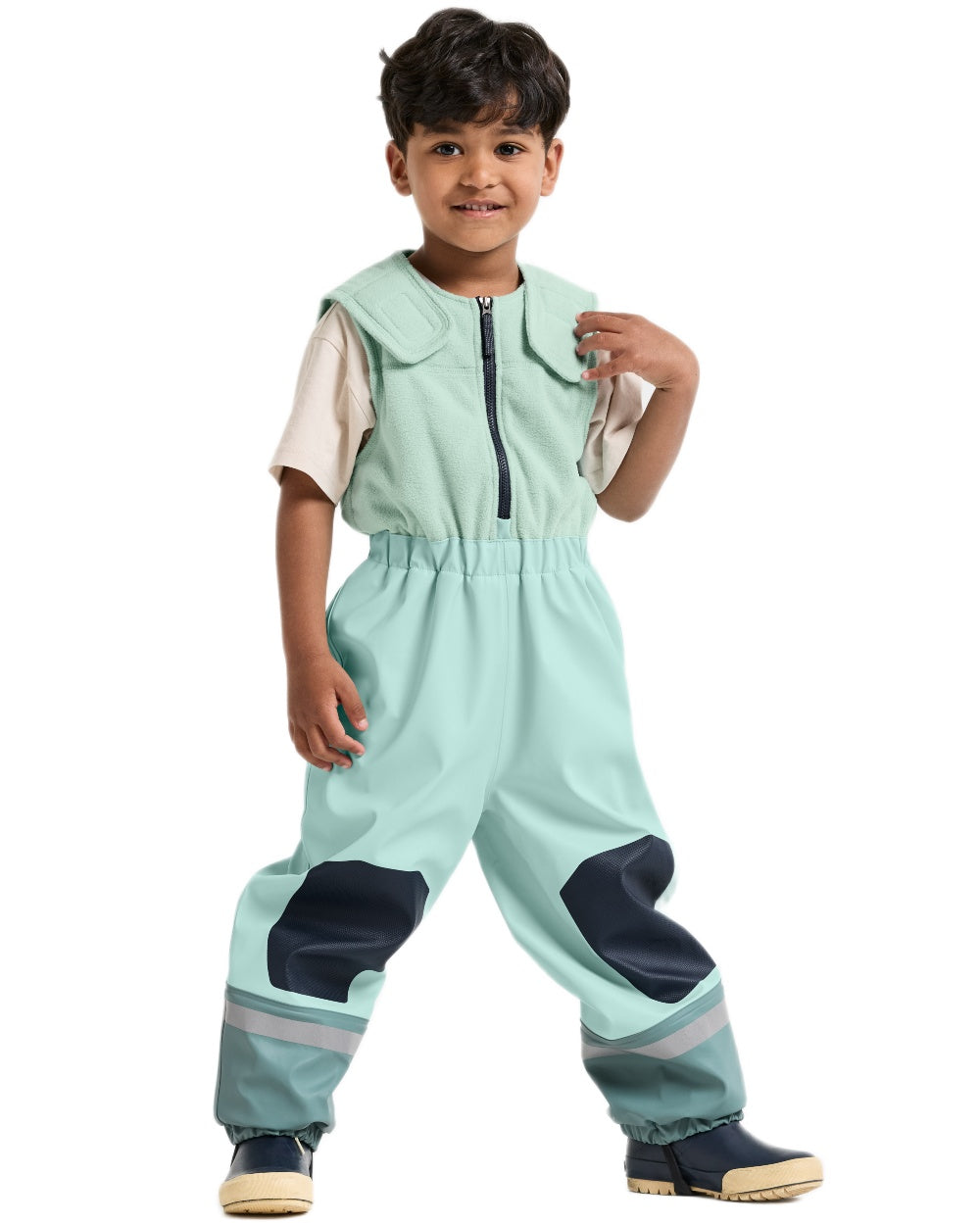 Ocean Mint coloured Didriksons Boardman Kids Rain Set on white background 
