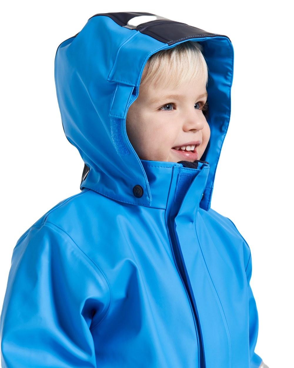 Sharp Blue Coloured Didriksons Boardman Kids Rain Set model on a white background 