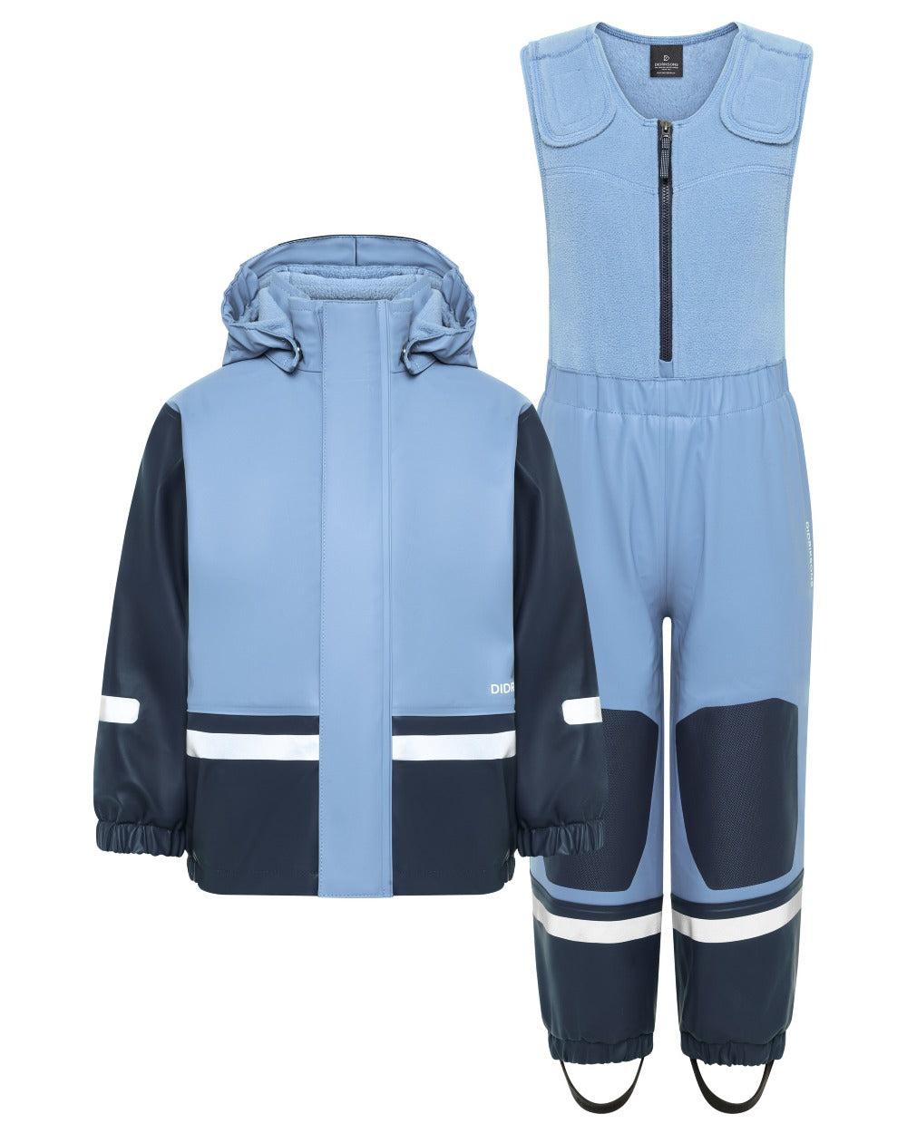 Winter Blue coloured Didriksons Boardman Kids Rain Set on white background 