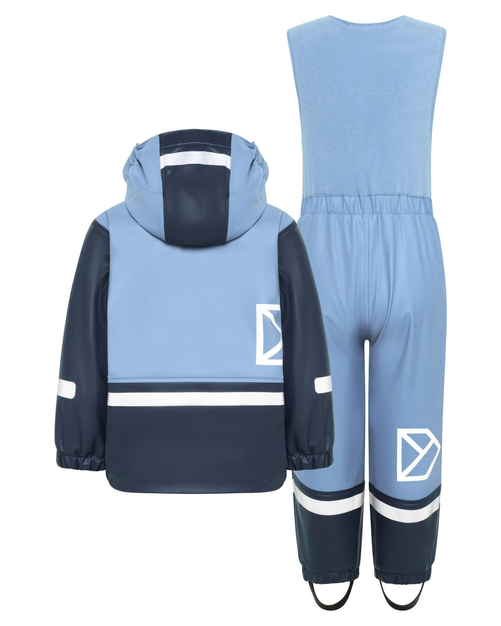 Winter Blue coloured Didriksons Boardman Kids Rain Set on white background 