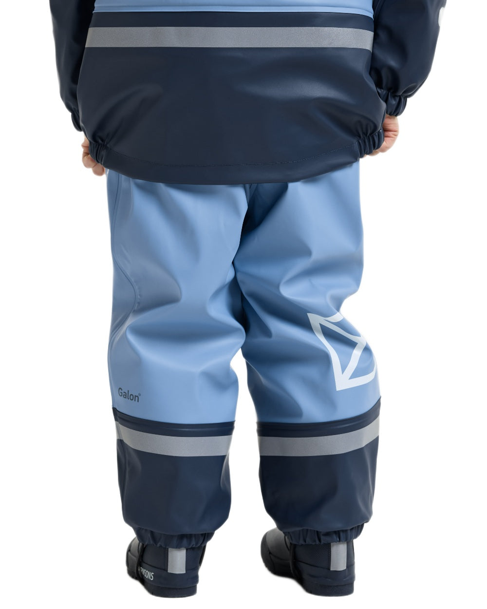 Winter Blue coloured Didriksons Boardman Kids Rain Set on white background 