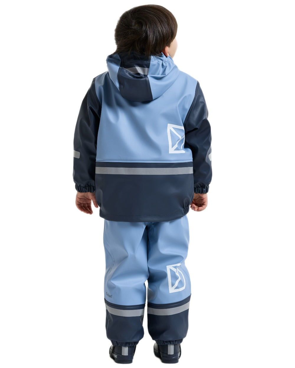 Winter Blue coloured Didriksons Boardman Kids Rain Set on white background 