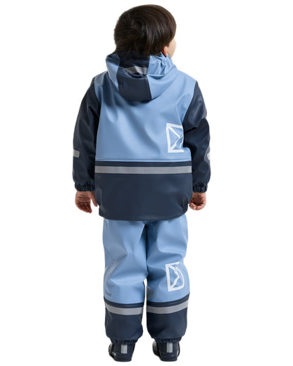 Winter Blue coloured Didriksons Boardman Kids Rain Set on white background 