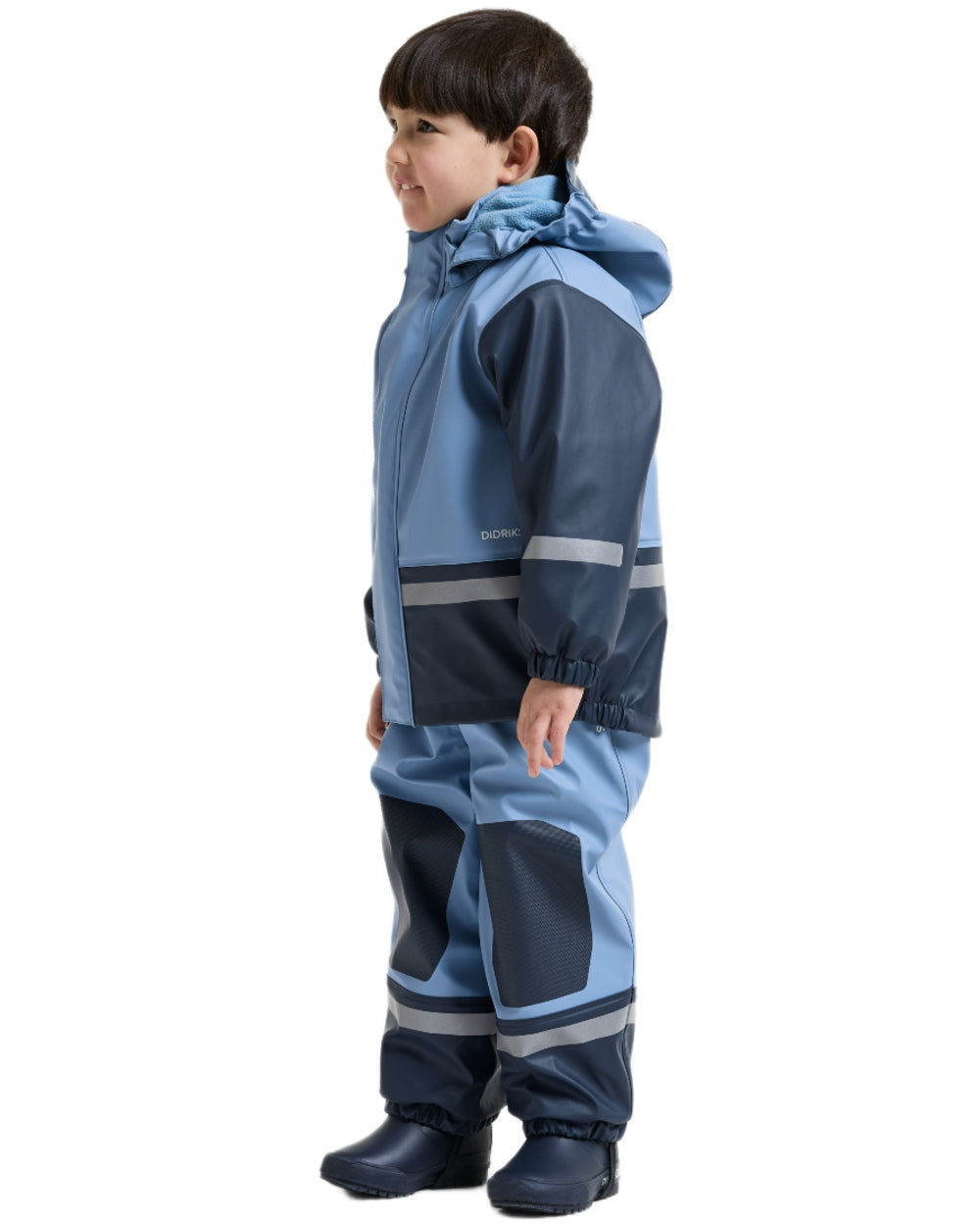 Winter Blue coloured Didriksons Boardman Kids Rain Set on white background 