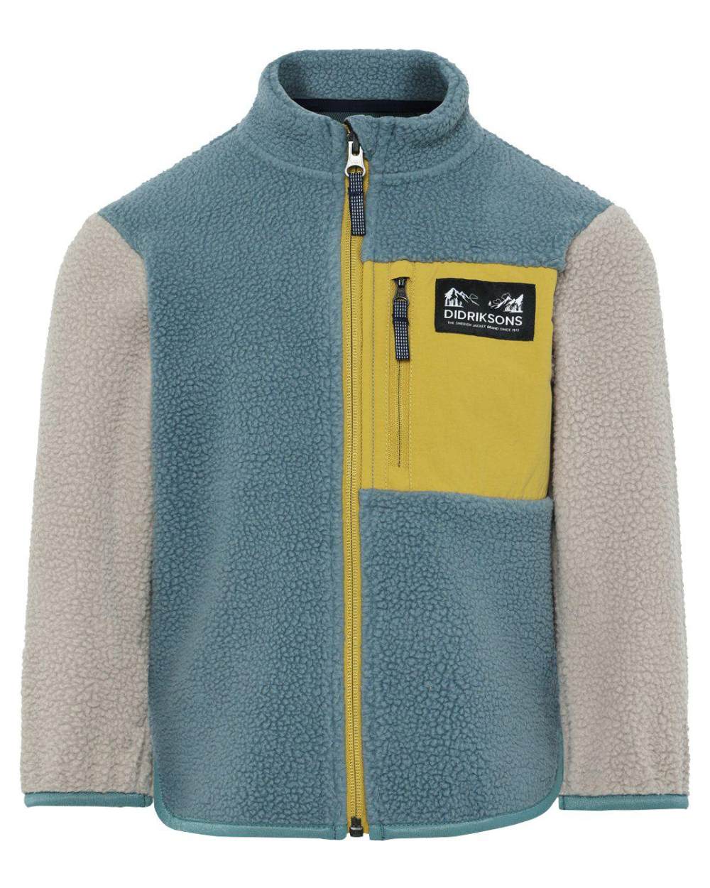 Factory Blue coloured Didriksons Childrens Anten Full Zip Jacket on white background 