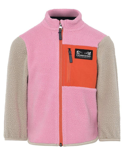 Light Heather Pink coloured Didriksons Childrens Anten Full Zip Jacket on white background 