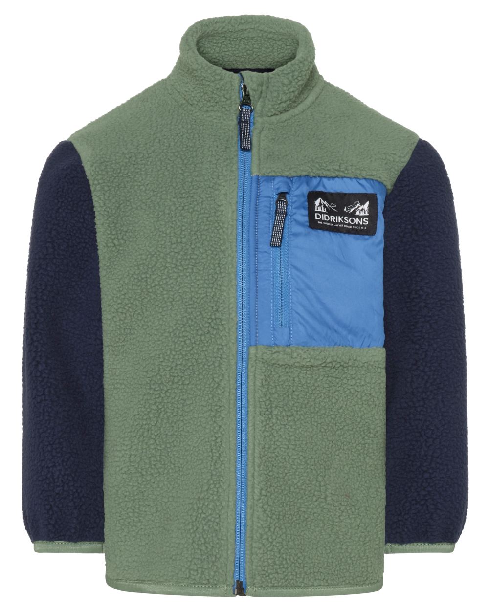 Light Moss coloured Didriksons Childrens Anten Full Zip Jacket on white background 