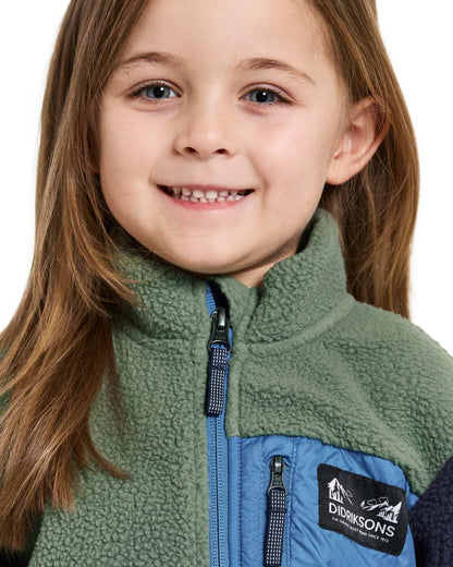 Light Moss coloured Didriksons Childrens Anten Full Zip Jacket on white background 