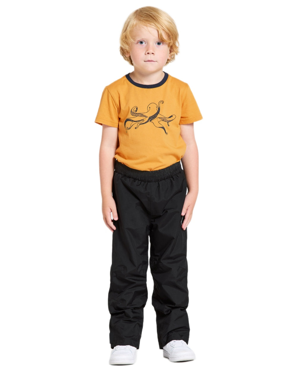 Black coloured Didriksons Childrens Avan Pants on white background 