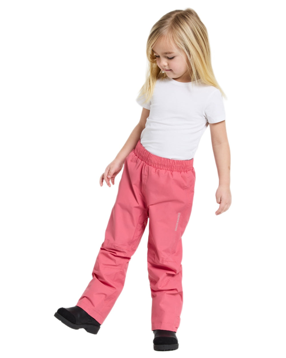 Dusty Azalea coloured Didriksons Childrens Avan Pants on white background 