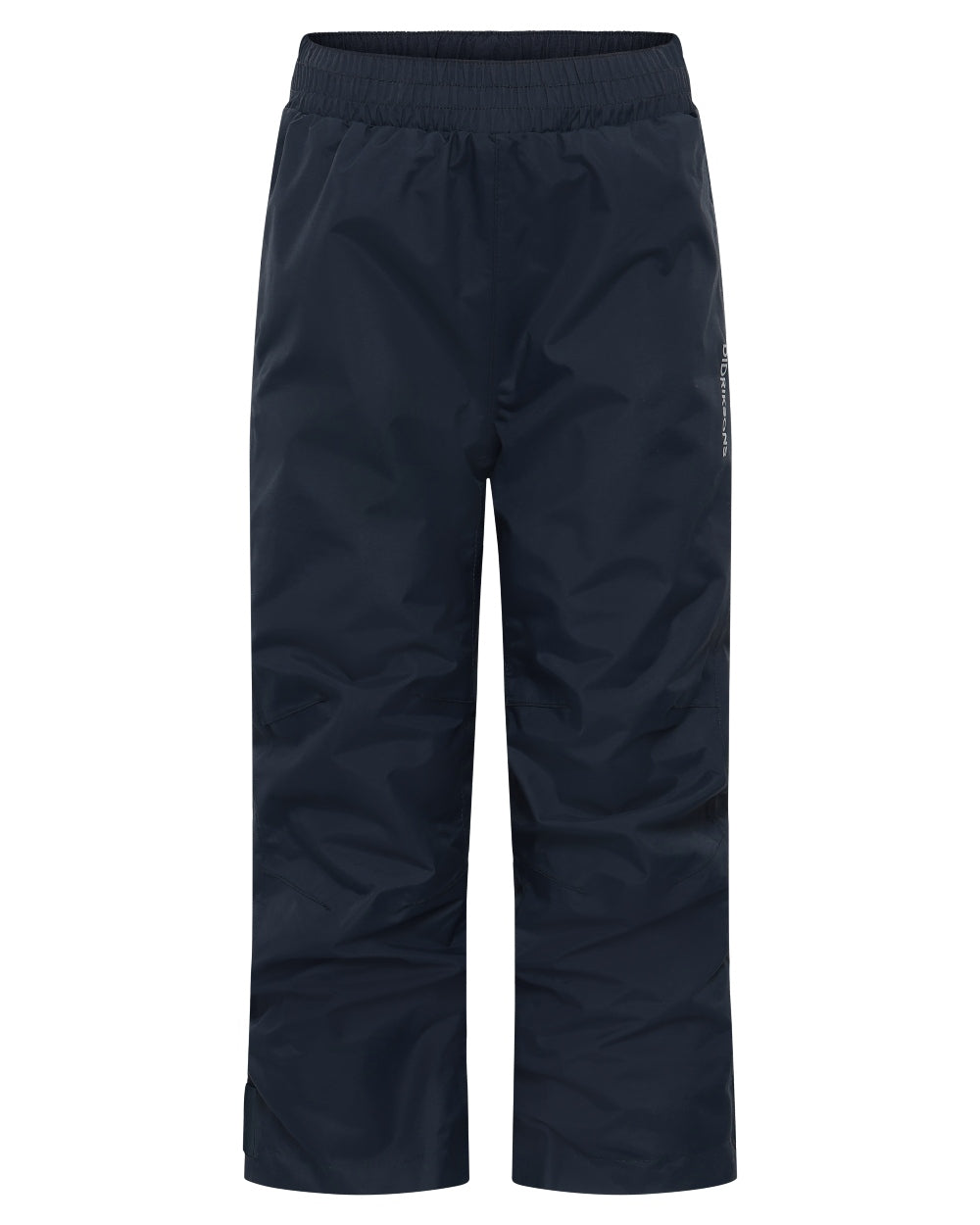 Navy coloured Didriksons Childrens Avan Pants on white background 