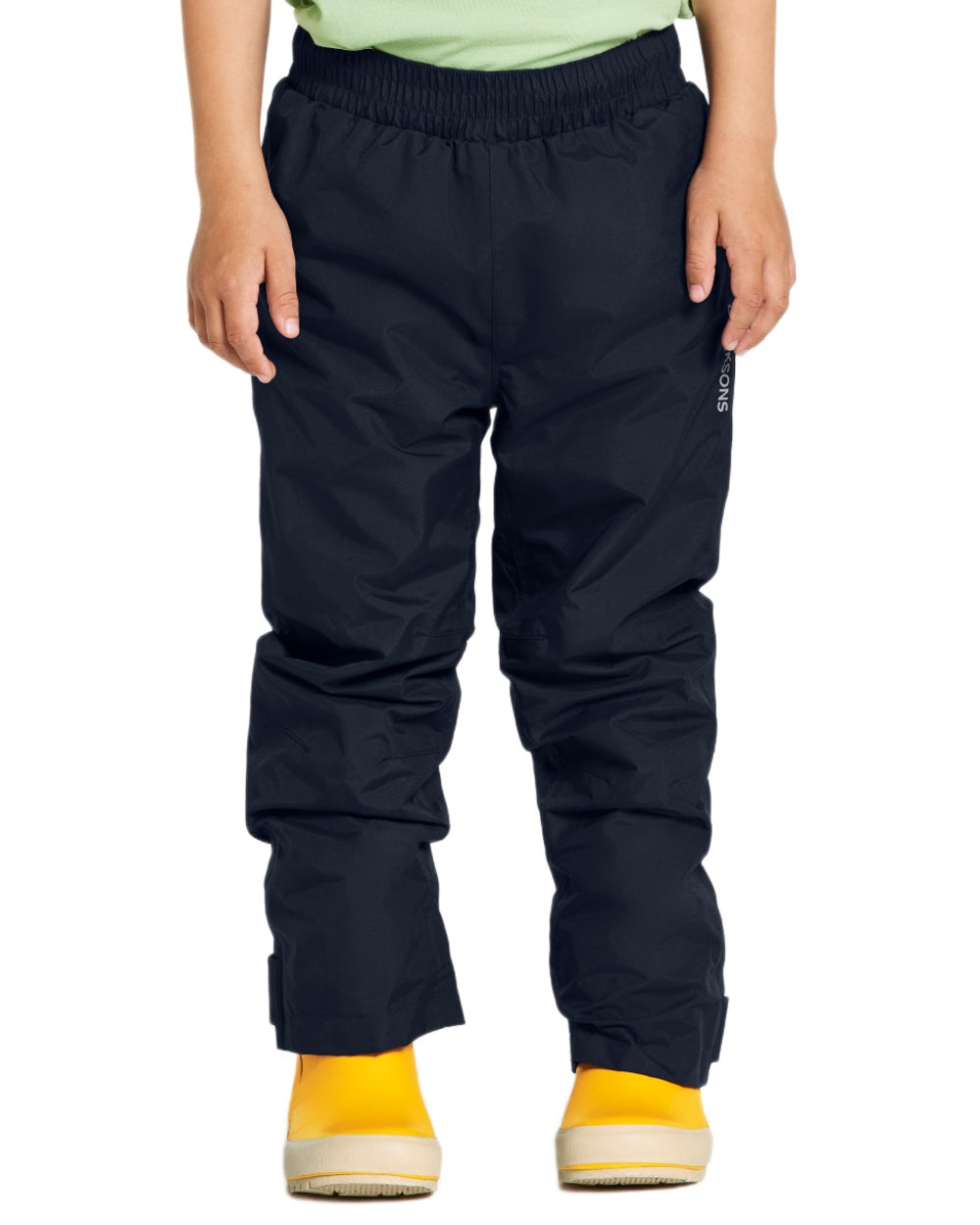 Navy coloured Didriksons Childrens Avan Pants on white background 