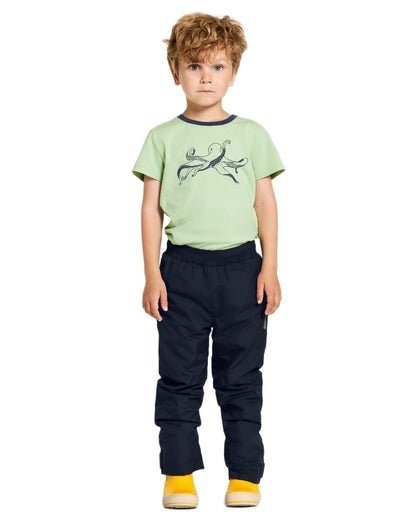 Navy coloured Didriksons Childrens Avan Pants on white background 